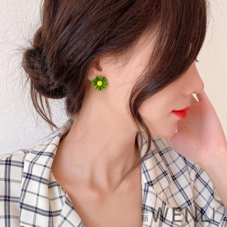 طقم  4 ألوان مختلفة حلقان صيفي ستانلس ستيل شكل ورد