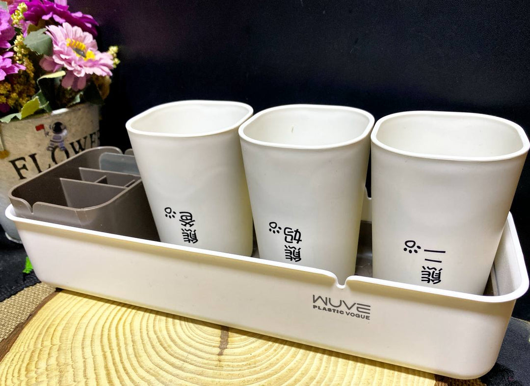 حامل فرش الأسنان والأكواب جداري – بدون حفر بتصميم عملي وأنيق للحمام