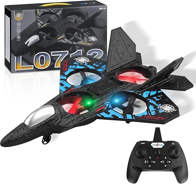 لعبة طائرة درون مقاتلة تعمل بجهاز تحكم للأطفال بتردد 2.4 جيجاهرتز مع انقلاب 360 درجة، أضواء ليد، للإقلاع والهبوط