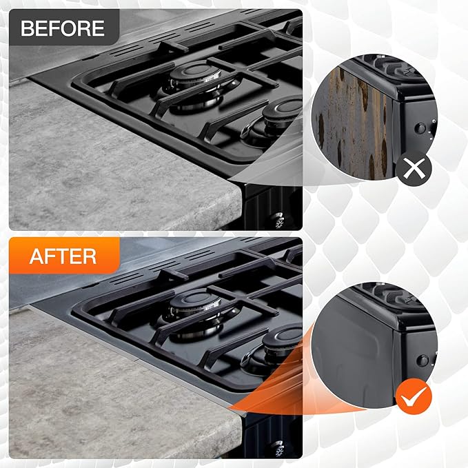 غطاء سدّ الفجوات الستانلس ستيل للبوتاجاز – قطعتين |طقم حواف معدنية مقاوم للحرارة وسهل التنظيف | طول قابل للتمديد من 35 سم إلى 70 سم، عرض 2 سم – لون فضي (2 قطع)