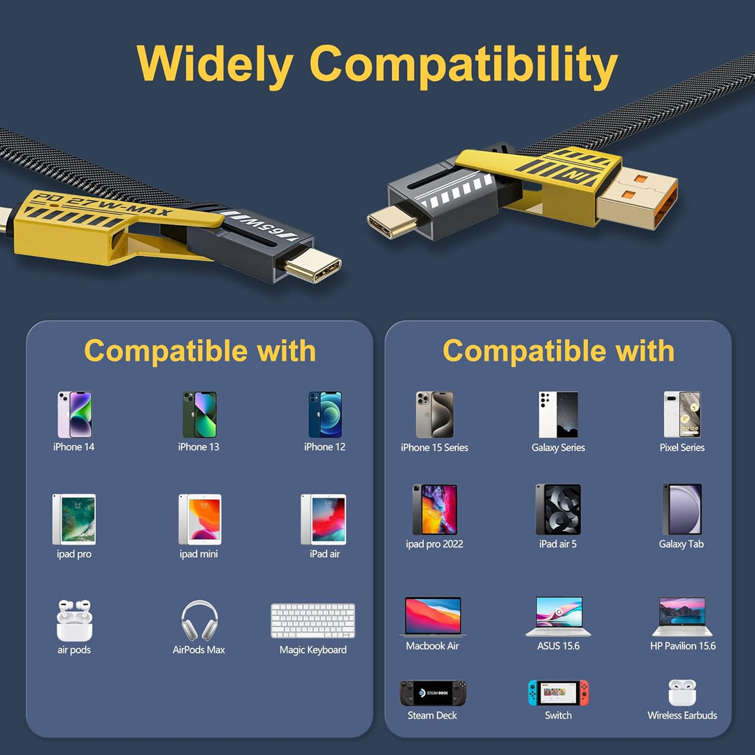 كابل متعدد الاستخدام 4 في 1 USB كابل معدن من الخارج نحاس من الداخل