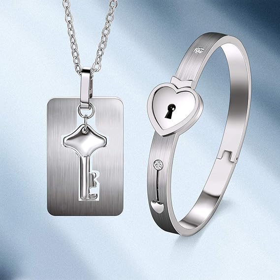 قلادة وسوار بقفل ومفتاح - امتلك مفتاح قلب من تحب