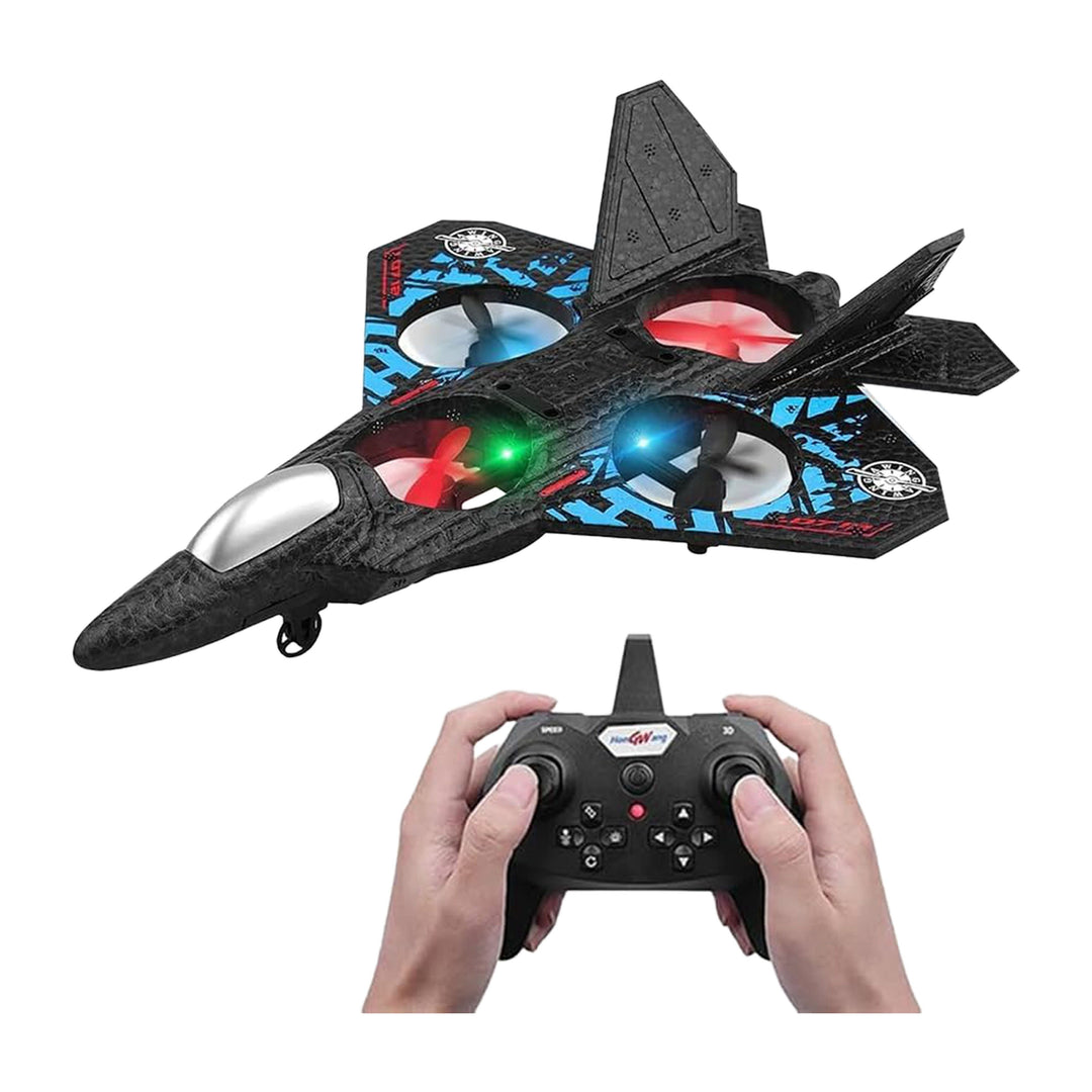 لعبة طائرة درون مقاتلة تعمل بجهاز تحكم للأطفال بتردد 2.4 جيجاهرتز مع انقلاب 360 درجة، أضواء ليد، للإقلاع والهبوط