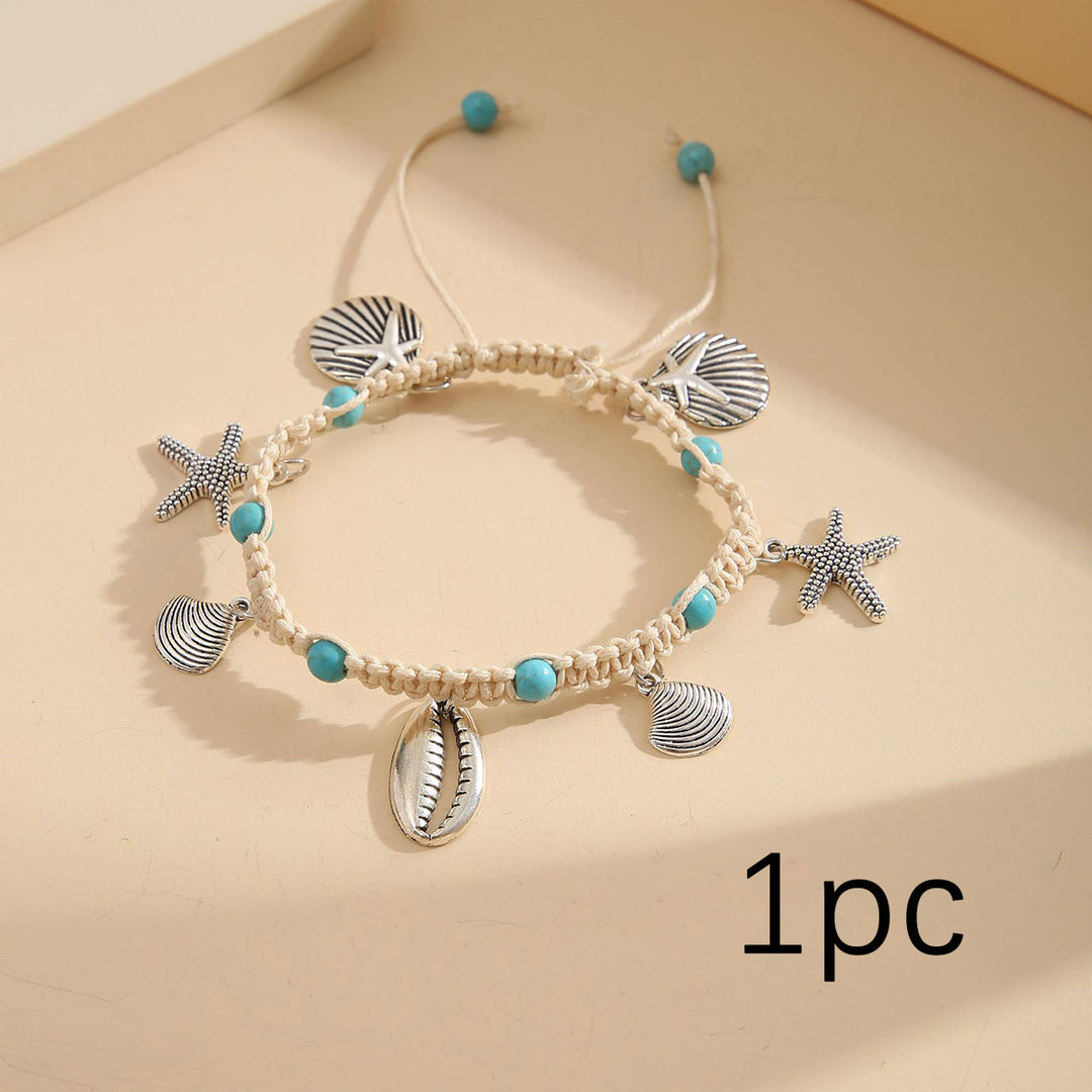 خلخال نسائي صيفي مزين بحلي بحرية وأحجار فيروزية