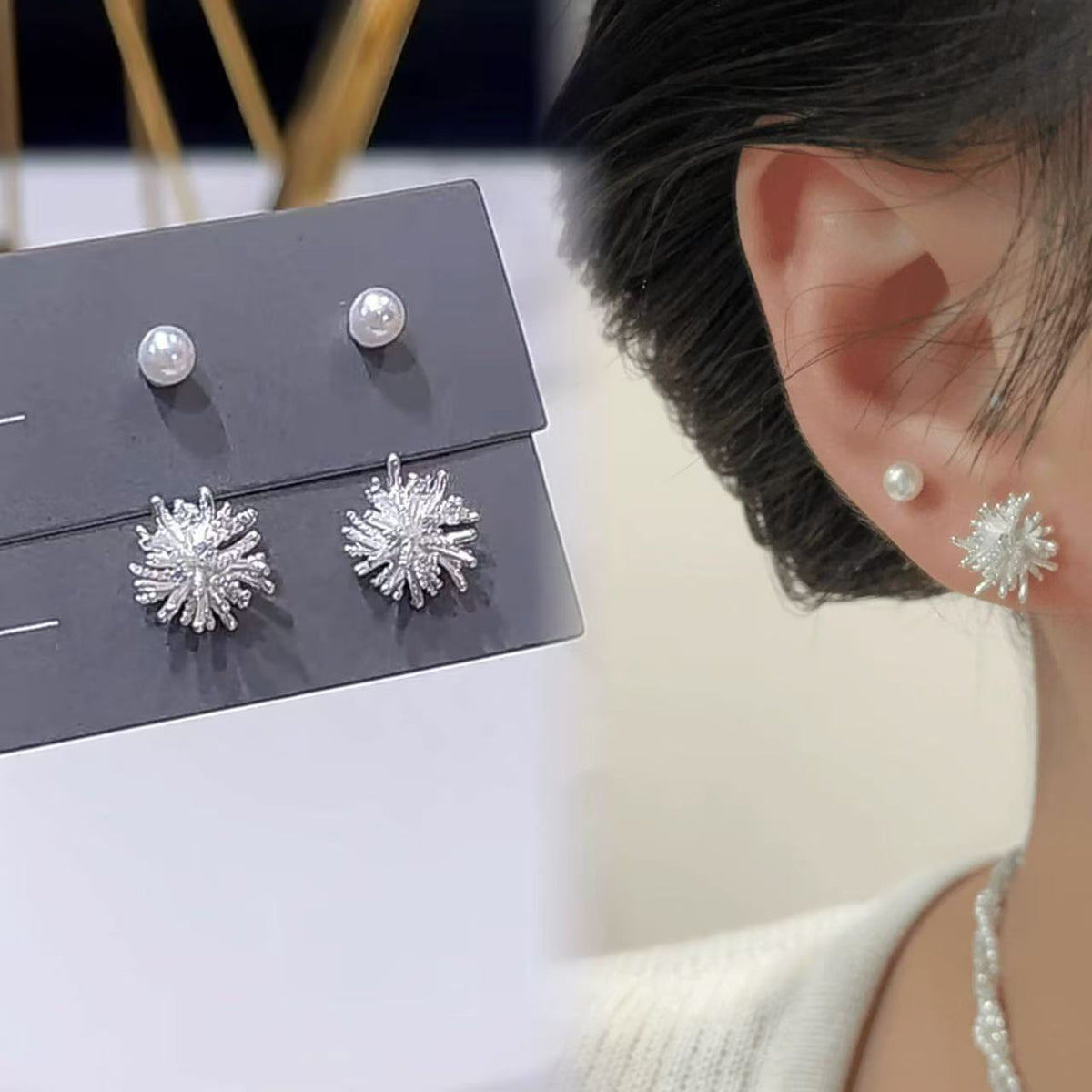 حلق لؤلؤ ونجمة متألقة – أناقة متعددة الاستخدام