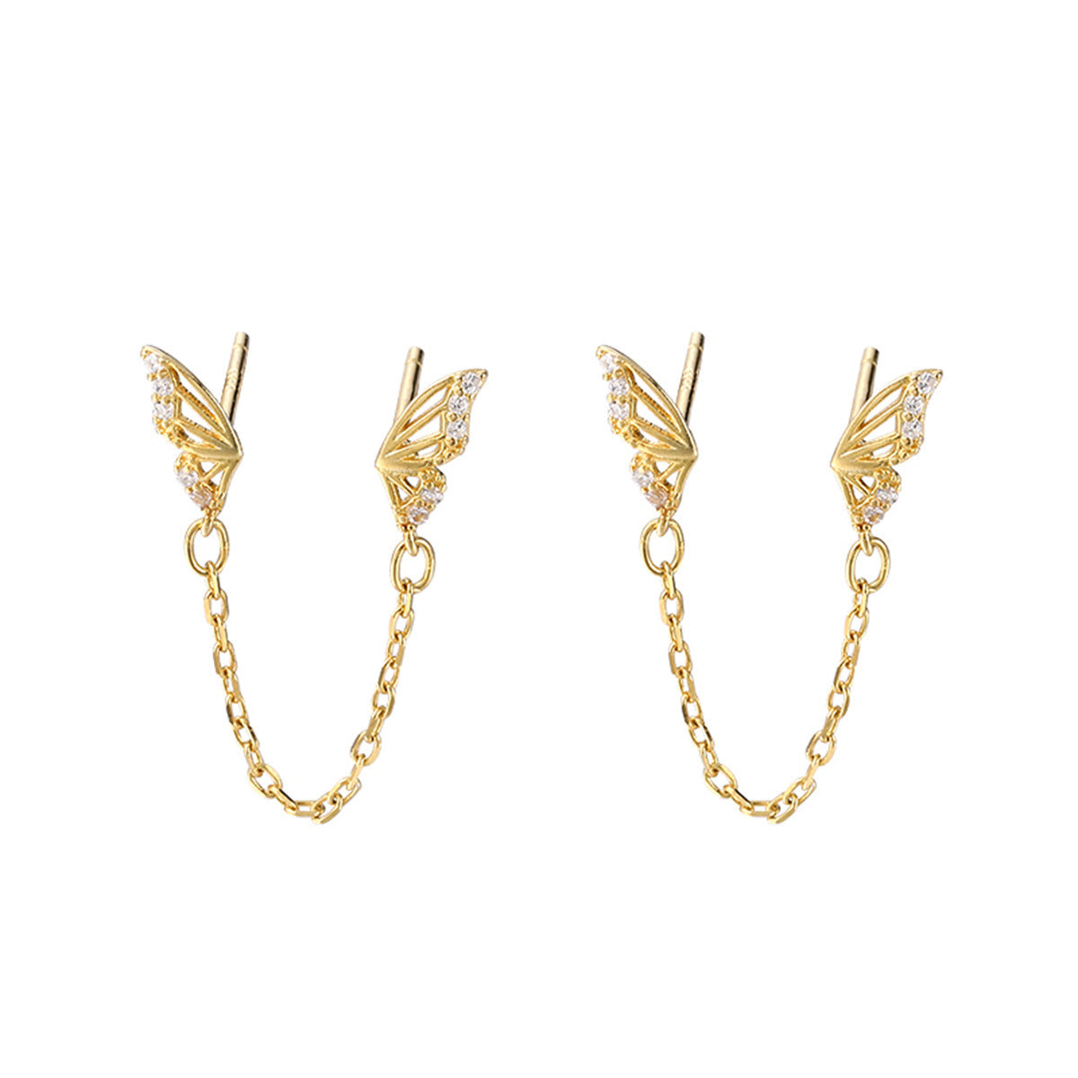 حلق بناتي جناح صغير متصل بسلسلة رفيعة – مطلي ذهب عيار 18