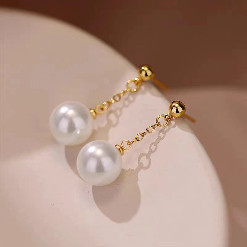 حلق نسائي دروب متدلي لؤلؤي مطلي بماء الذهب – أناقة كلاسيكية - تصميم فرنسي