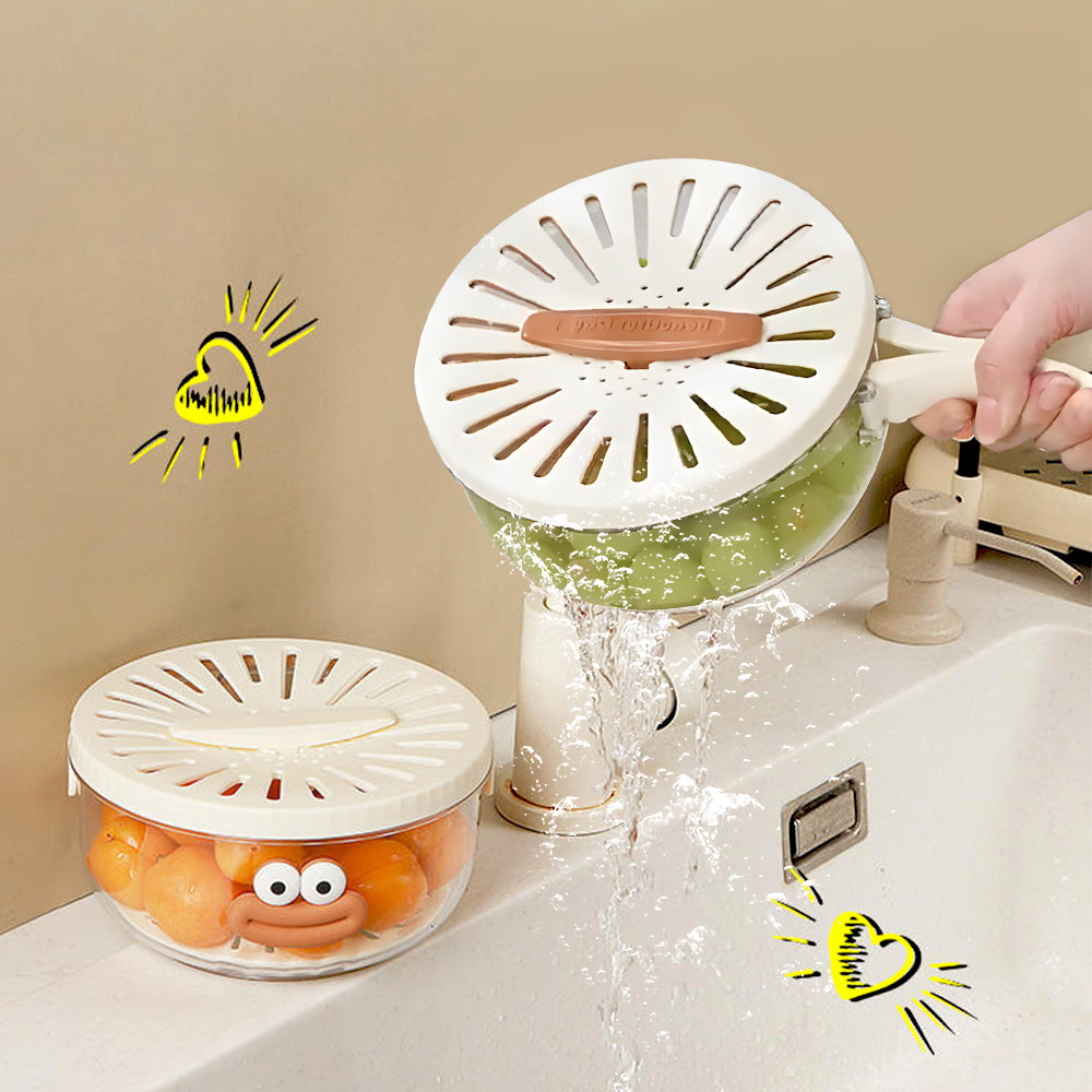 علبة الثلاجة 4 في 1 مزودة بمصفي داخليا لغسل وتجفيف الفواكة وغطاء سمارت يتحةل ليد عند الفتح