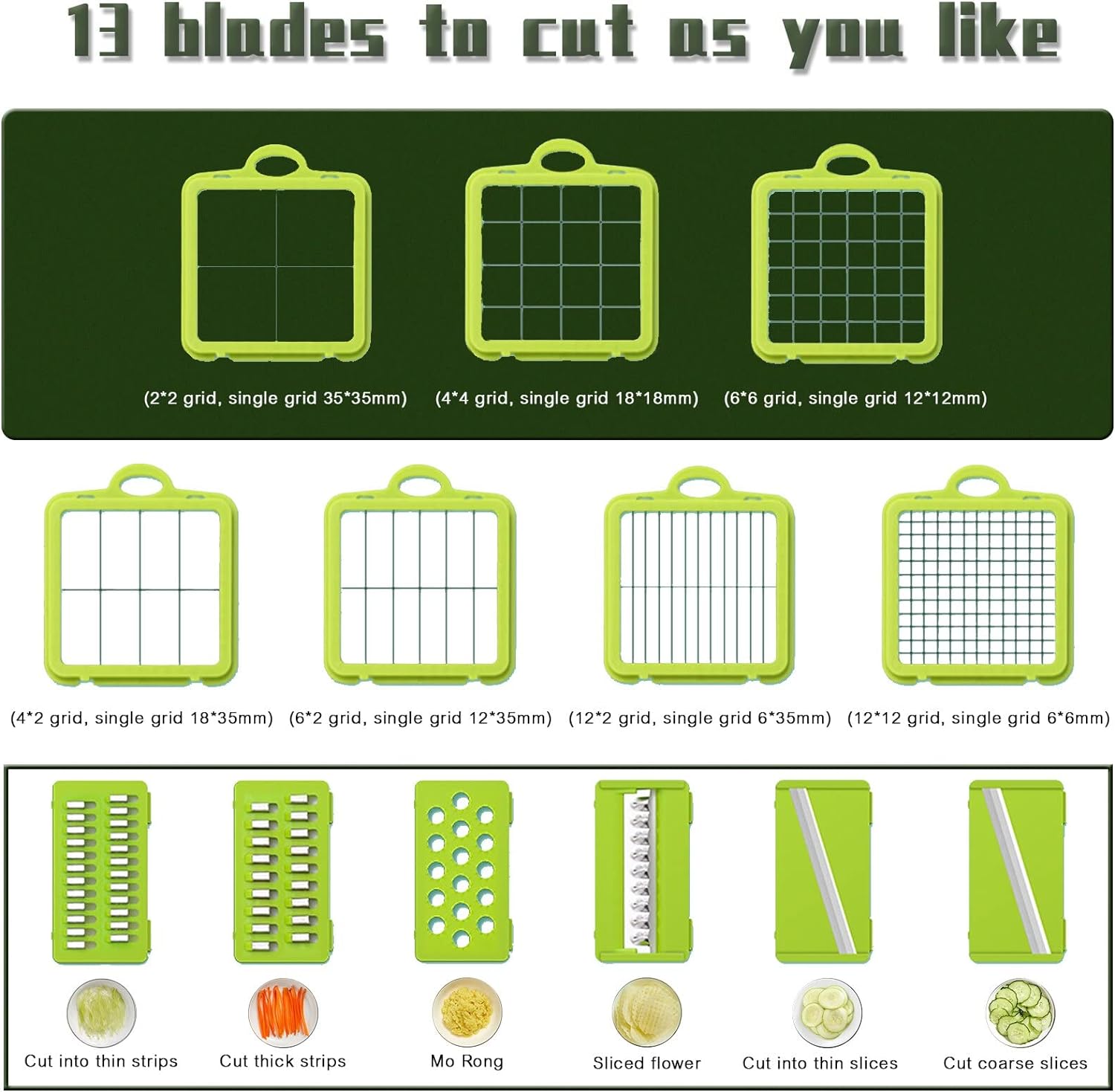 قطاعة الخضروات بيد متعددة الوظائف و علبة ثلاجة بمصفاة 22 في 1 مع 14 شفرة من الفولاذ المقاوم للصدأ،