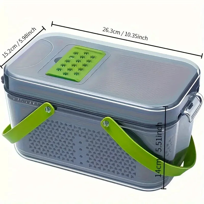 قطاعة الخضروات بيد متعددة الوظائف و علبة ثلاجة بمصفاة 22 في 1 مع 14 شفرة من الفولاذ المقاوم للصدأ،