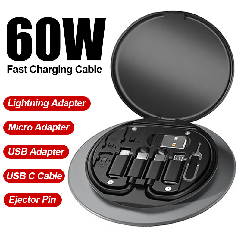 مجموعة محول كابل شحن متعدد 9 في 1 نوع سي إلى مايكرو لايتنينج ايه يمكن استخدامه كحامل موبايل - أسود)