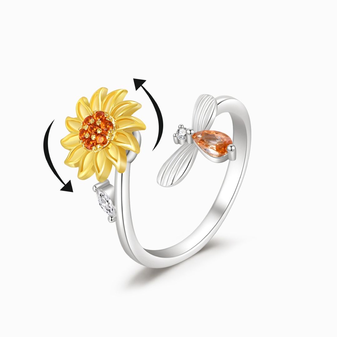 Spinner Sunflower Ring - خاتم عباد شمس متحرك - batcino.com