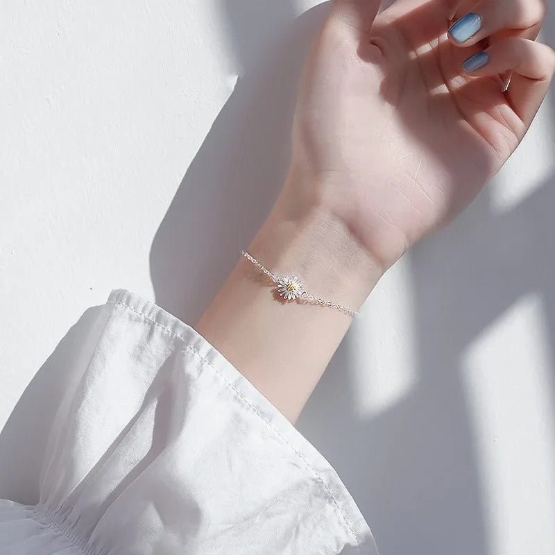 انسيال وخلخال بتصميم بتصميم زهرة عباد الشمس قطعة واحدة فضه 925