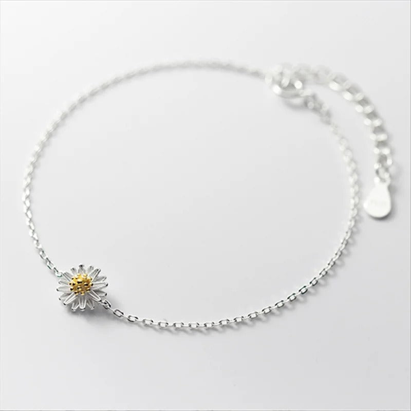 انسيال وخلخال بتصميم بتصميم زهرة عباد الشمس قطعة واحدة فضه 925