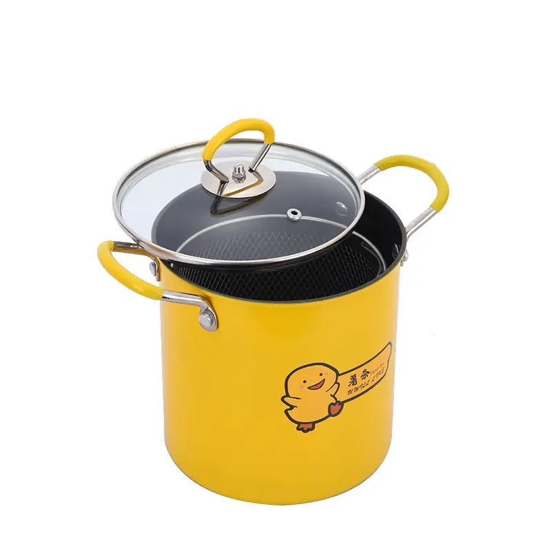 حلة تحمير بطوط تيفال بالباسكت وغطاء زجاجي المكونات: حلة + غطاء زجاج حراري + باسكت شبك + مقبض استانلس