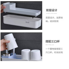 حامل فرش الأسنان والأكواب جداري – بدون حفر بتصميم عملي وأنيق للحمام