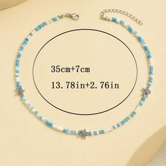 سلسلة خرز أخضر وأزرق وأبيض مع نجوم بحر – لمسة بحرية