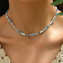 سلسلة خرز أخضر وأزرق وأبيض مع نجوم بحر – لمسة بحرية