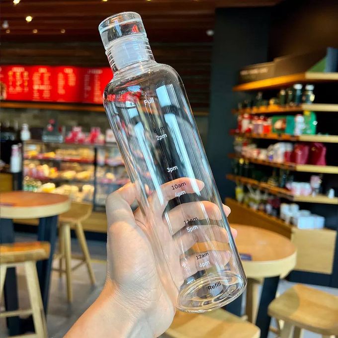 زجاجة مياه اكرييلك بي سي مع علامات زمنية للتشجيع علي شرب الماء