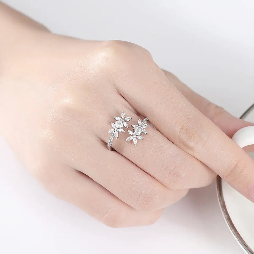 خاتم زهور الياسمين زركون - مقاس حر - batcino.com