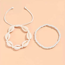 خلخال صيفي بصدف الكاوري وخرز أبيض - إكسسوار شاطئ أنيق ومزدوج الطبقات