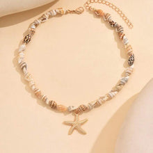 سلسلة خرز صدف طبيعي مع نجمة بحر ذهبية