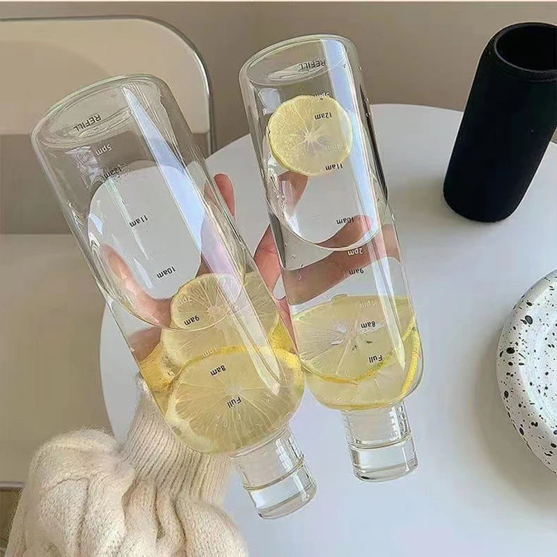 زجاجة مياه اكرييلك بي سي مع علامات زمنية للتشجيع علي شرب الماء