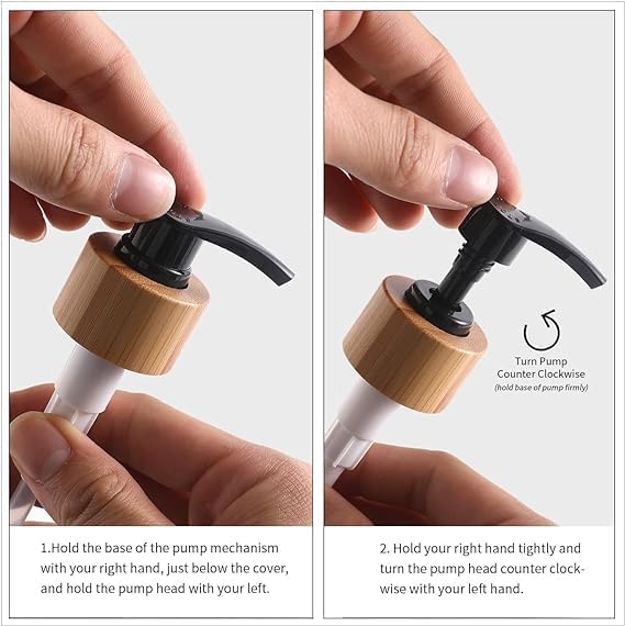 مجموعة موزع صابون للحمام، موزع صابون اليد واللوشن مع قاعدة خشبية للحمام، ديكور حمام عصري باللونين الأسود والأبيض