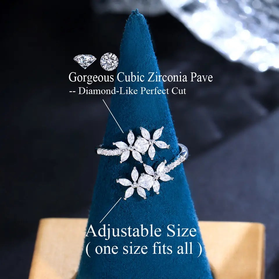 خاتم زهور الياسمين زركون - مقاس حر - batcino.com