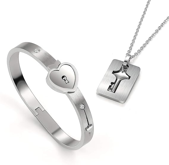 قلادة وسوار بقفل ومفتاح - امتلك مفتاح قلب من تحب