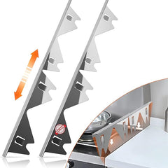 غطاء سدّ الفجوات الستانلس ستيل للبوتاجاز – قطعتين |طقم حواف معدنية مقاوم للحرارة وسهل التنظيف | طول قابل للتمديد من 35 سم إلى 70 سم، عرض 2 سم – لون فضي (2 قطع)