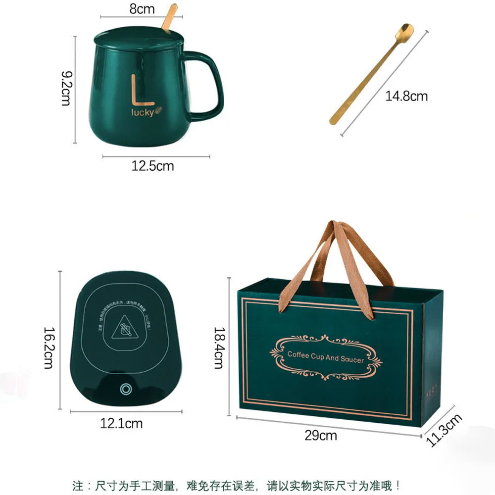 مج بورسلين حراري مزود بقاعدة تسخين ومعلقة ستانلس وشنطة هدايا