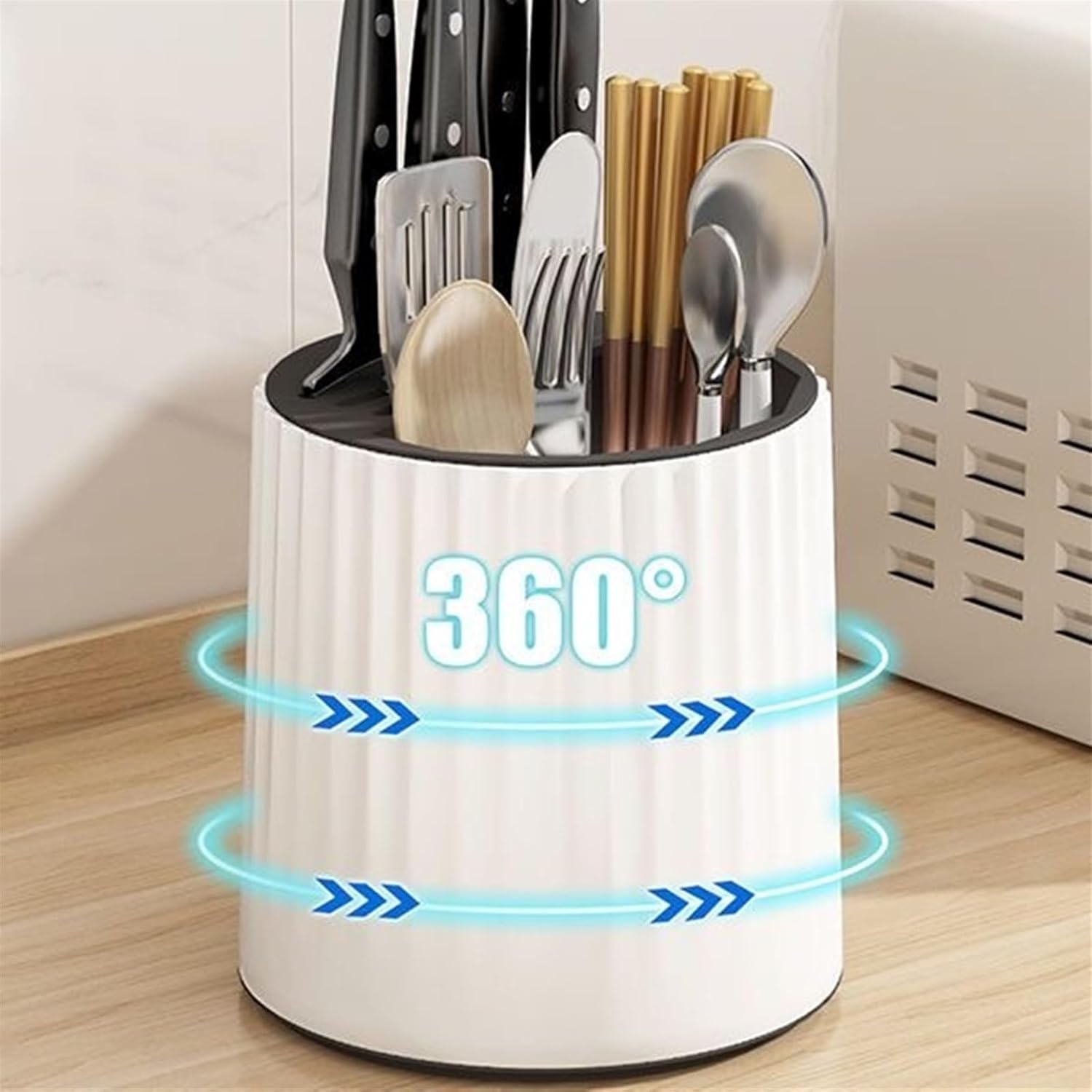 حامل ومنظم للسكاكين والمعالق قابل للدوران 360 درجة