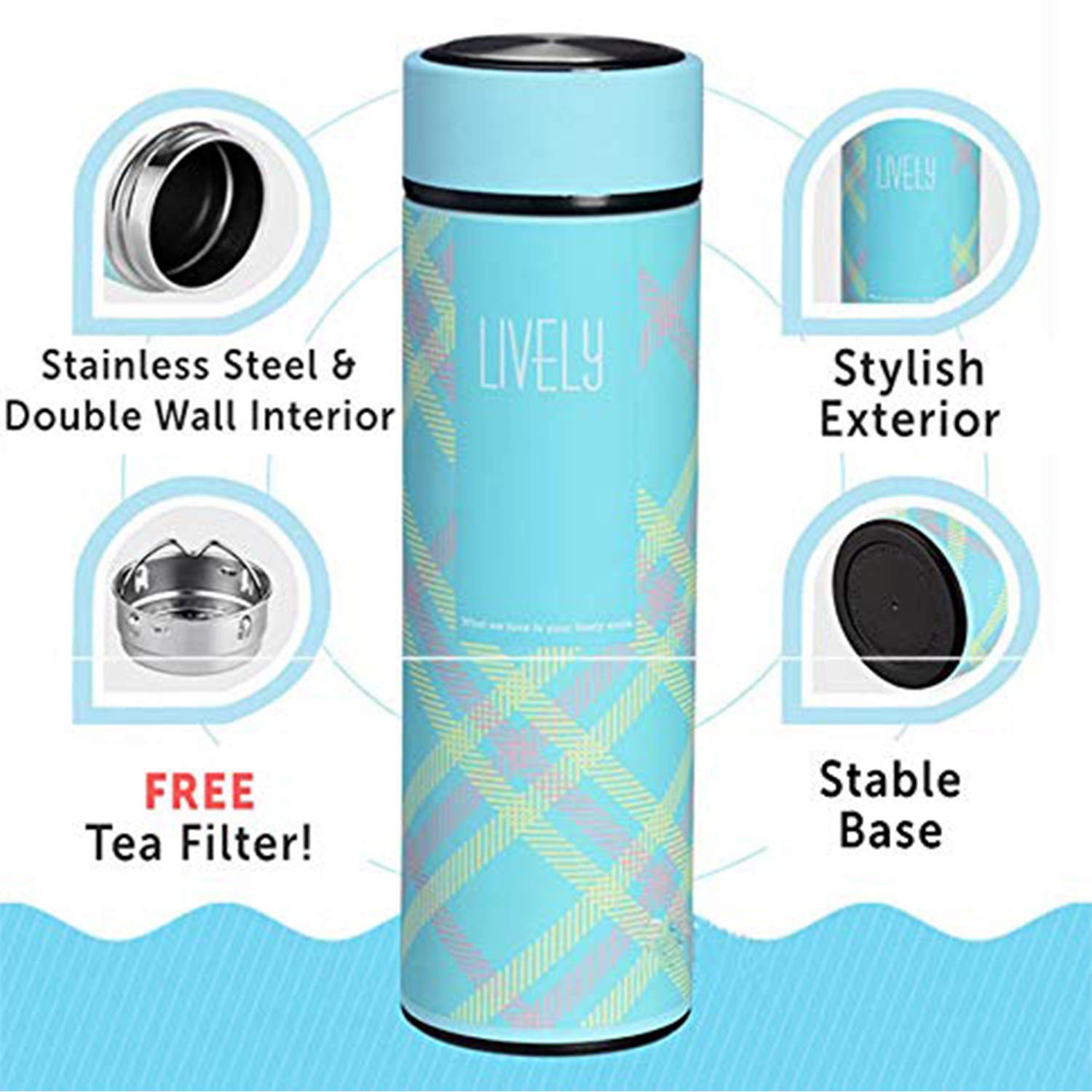 مج حراري للشاي مع فلتر ستانلس ستيل وزجاجة مياه 500 مل