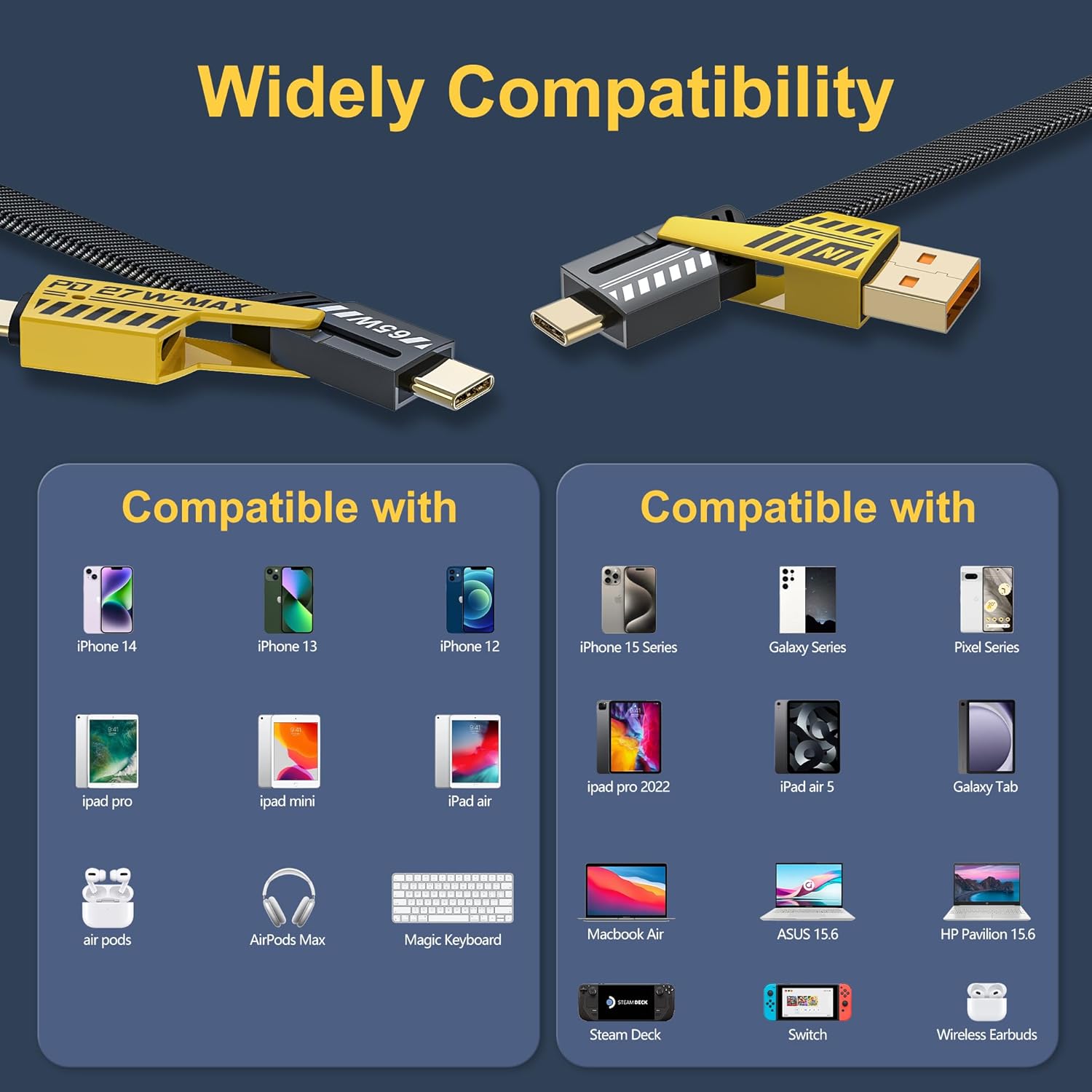 كابل متعدد الاستخدام 4 في 1 USB كابل معدن من الخارج نحاس من الداخل