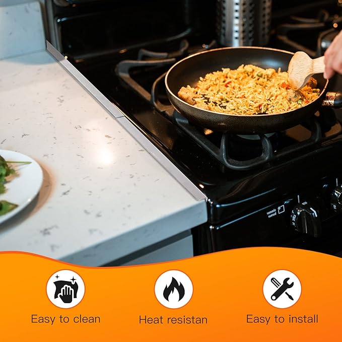 غطاء سدّ الفجوات الستانلس ستيل للبوتاجاز – قطعتين |طقم حواف معدنية مقاوم للحرارة وسهل التنظيف | طول قابل للتمديد من 35 سم إلى 70 سم، عرض 2 سم – لون فضي (2 قطع)