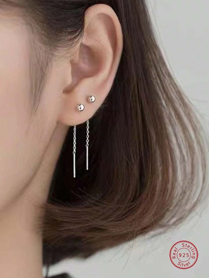 حلق برسينج مطلي بالفضه بتصميم بسيط ومميز