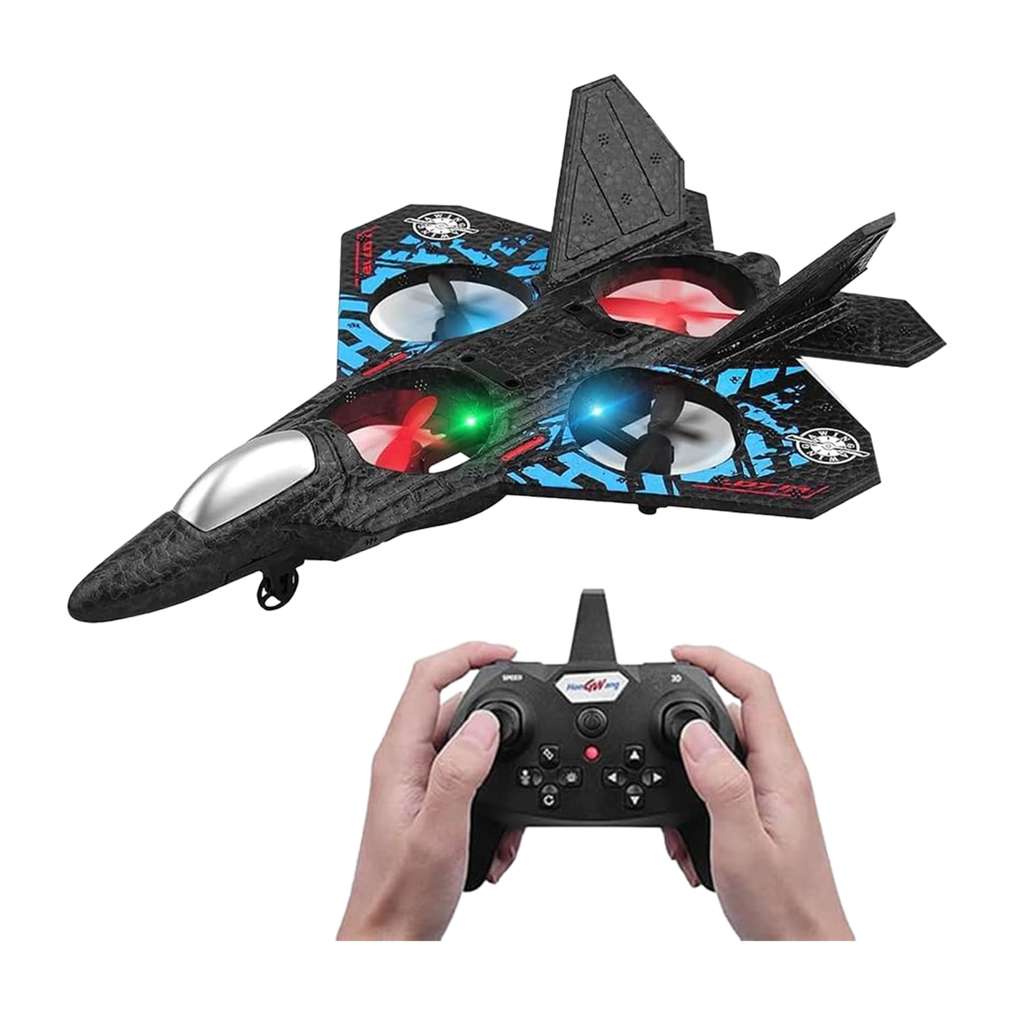 لعبة طائرة درون مقاتلة  تعمل بجهاز تحكم للأطفال بتردد 2.4 جيجاهرتز مع انقلاب 360 درجة، أضواء ليد، للإقلاع والهبوط