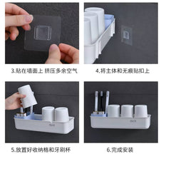 حامل فرش الأسنان والأكواب جداري – بدون حفر بتصميم عملي وأنيق للحمام