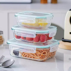 طقم حافظة طعام زجاج 3 قطع بأحجام مختلفة – محكمة الغلق وآمنة للاستخدام اليومي