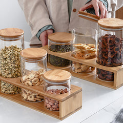 طقم كاندي 3 فطع زجاج بغطاء خشبي وحامل خشب