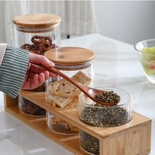 طقم كاندي 3 فطع زجاج بغطاء خشبي وحامل خشب