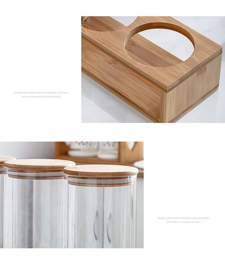 طقم كاندي 3 فطع زجاج بغطاء خشبي وحامل خشب