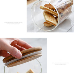 طقم كاندي 3 فطع زجاج بغطاء خشبي وحامل خشب