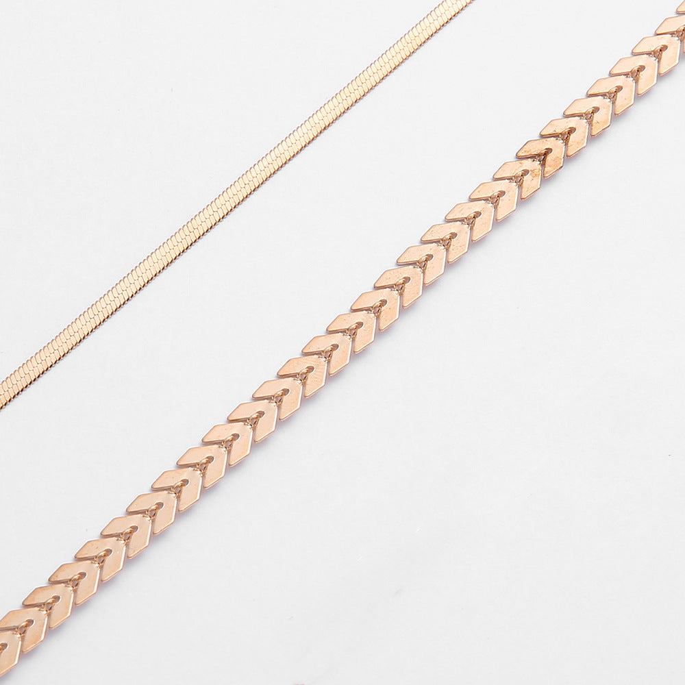 خلخال 2 قطعة ذهبي بتصميم مزدوج أنيق للنساء