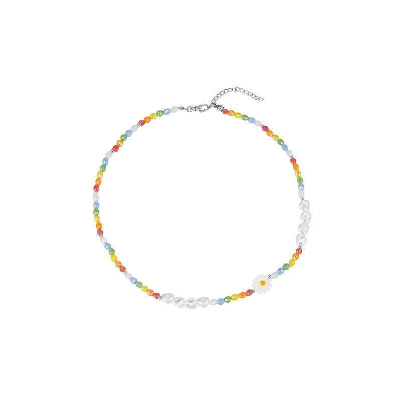 طقم سلسلة وانسيال خرز ملون مع وردة ديزي