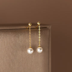 حلق نسائي دروب متدلي لؤلؤي مطلي بماء الذهب – أناقة كلاسيكية - تصميم فرنسي