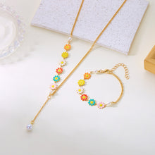 طقم سلسلة وانسيال بألوان زهور متعددة وأحجار لؤلؤية – إكسسوارات أنيقة للبنات والسيدات