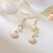 حلق بناتي طويل نجمة بحر وصدفة مع فص لؤلؤ – ستايل صيفي