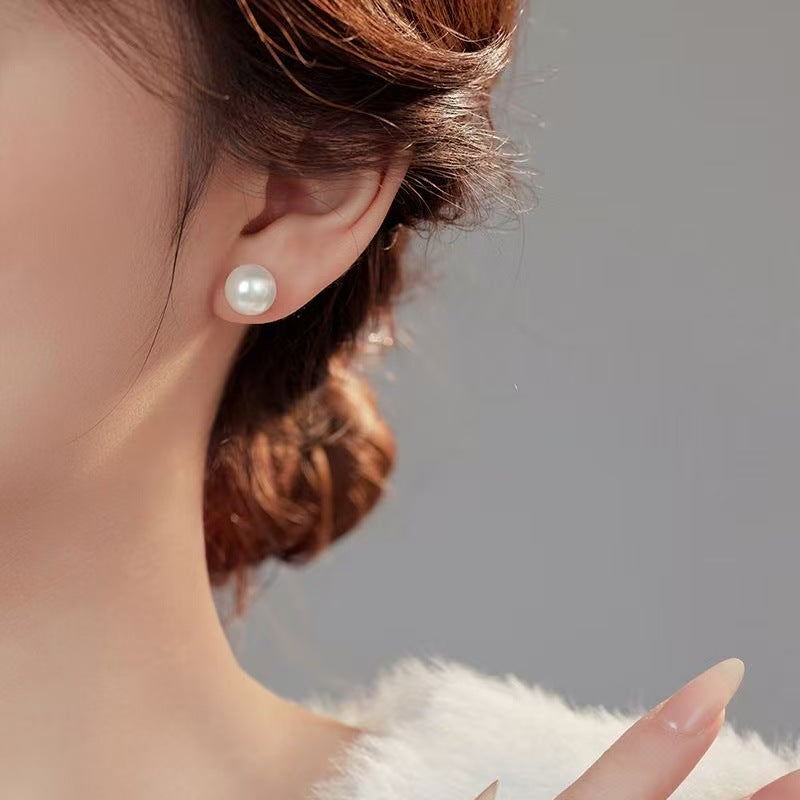 حلق أذن لؤلؤ أبيض دائري – تصميم كلاسيك أنيق